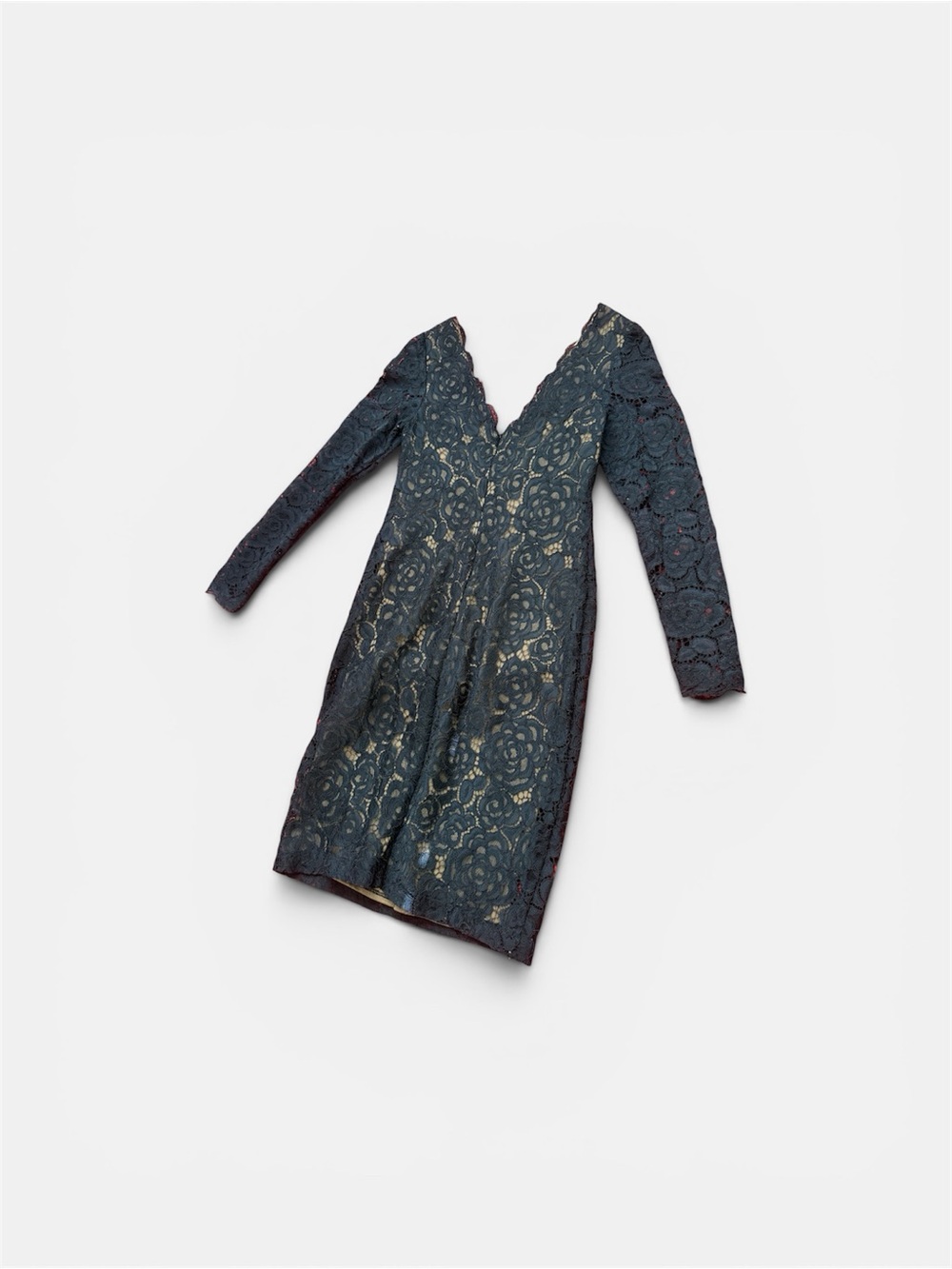 Vera Wang Navy Lace Dress with Nude Lining